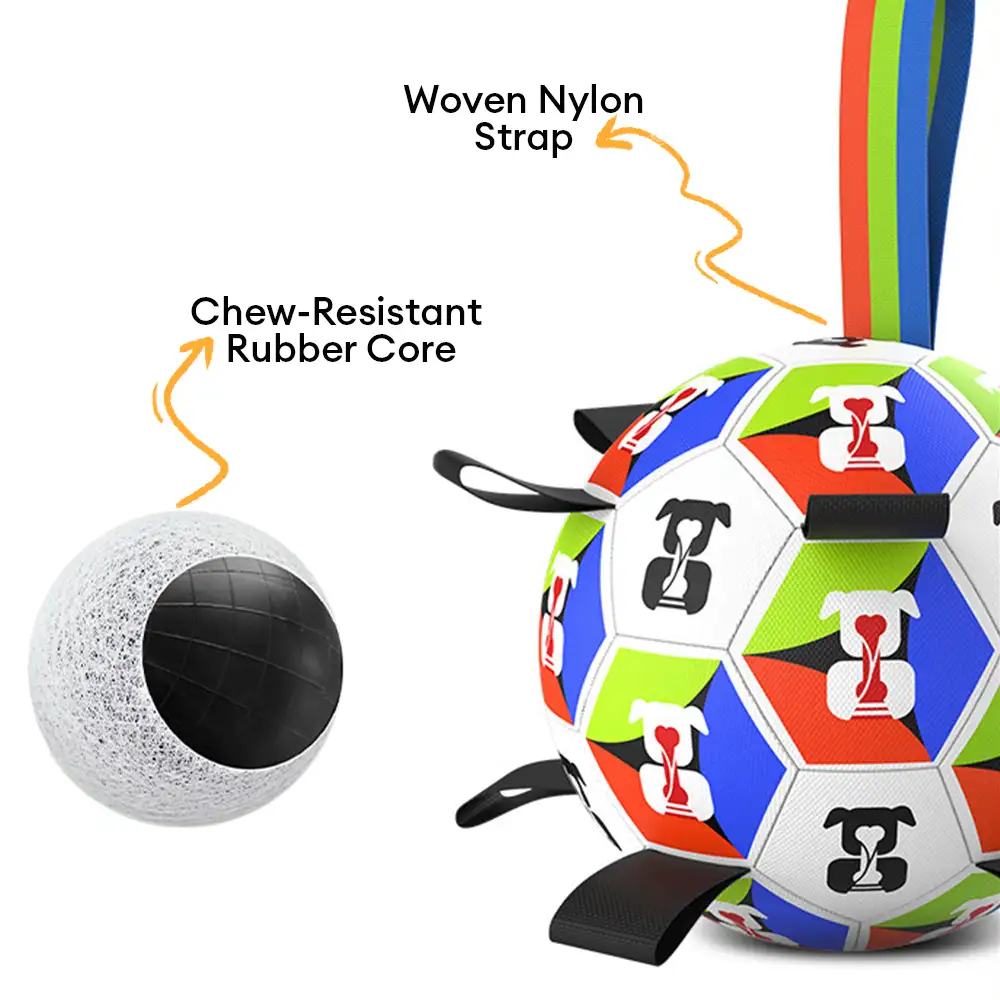 Boule de soccer pour chien avec des sangles, jouet interactif - Image 4