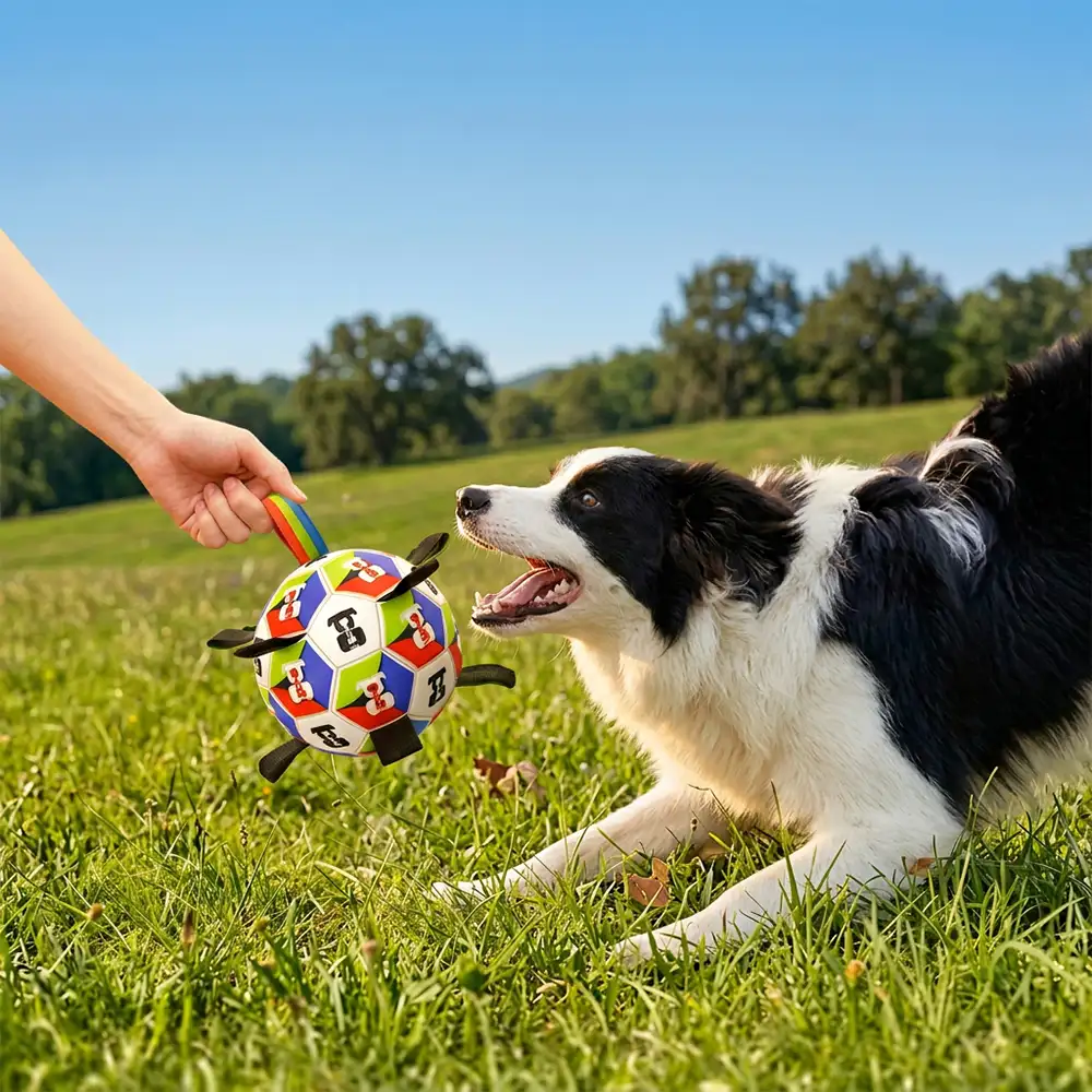 Boule de soccer pour chien avec des sangles, jouet interactif - Image 6
