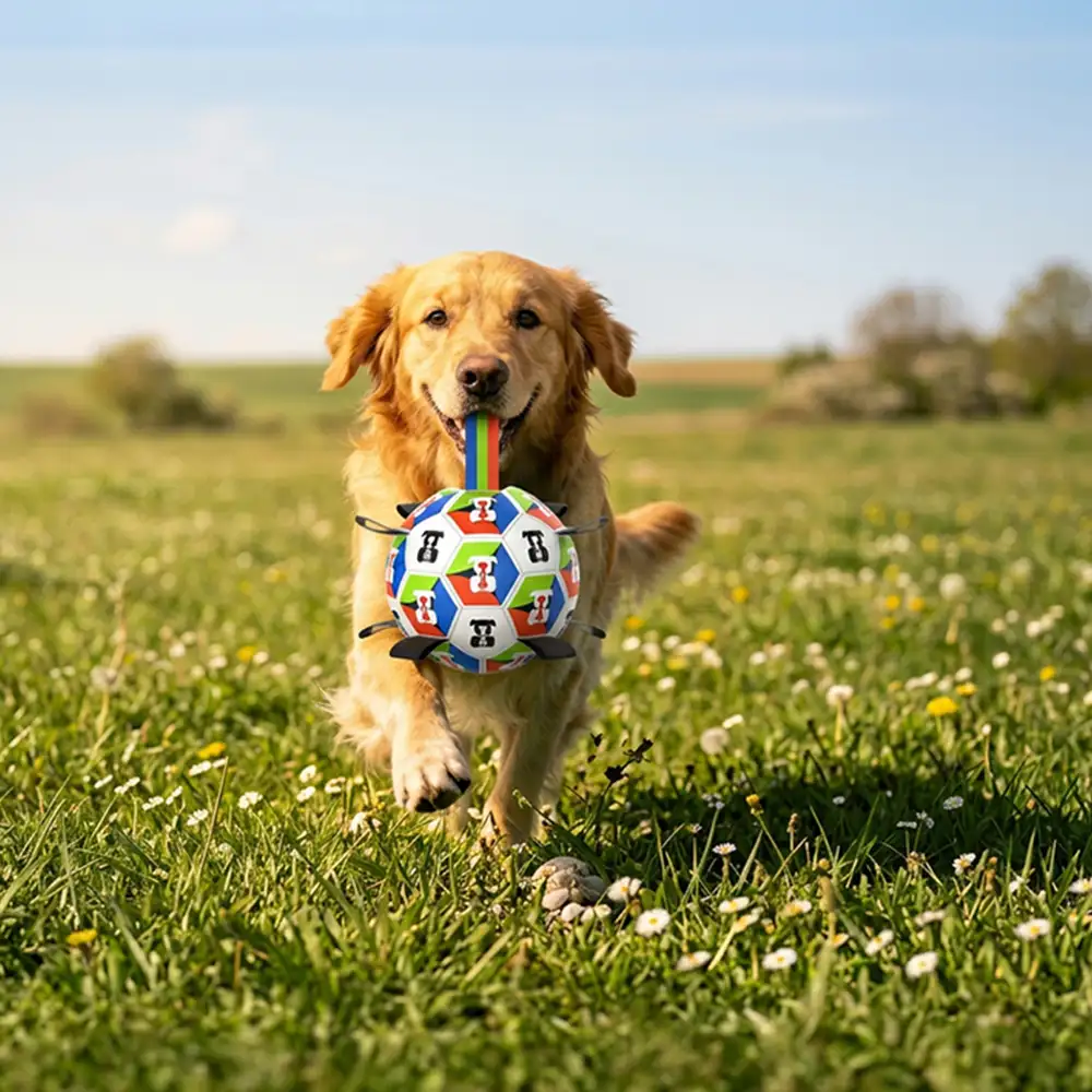 Boule de soccer pour chien avec des sangles, jouet interactif - Image 9