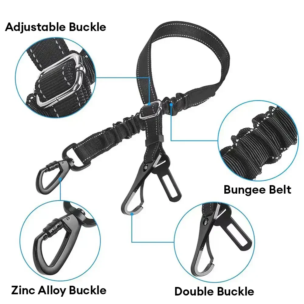 Ceinture de sécurité pour chien 3 en 1 avec bungee, boucle verrouillable à 360° et crochet. - Image 3