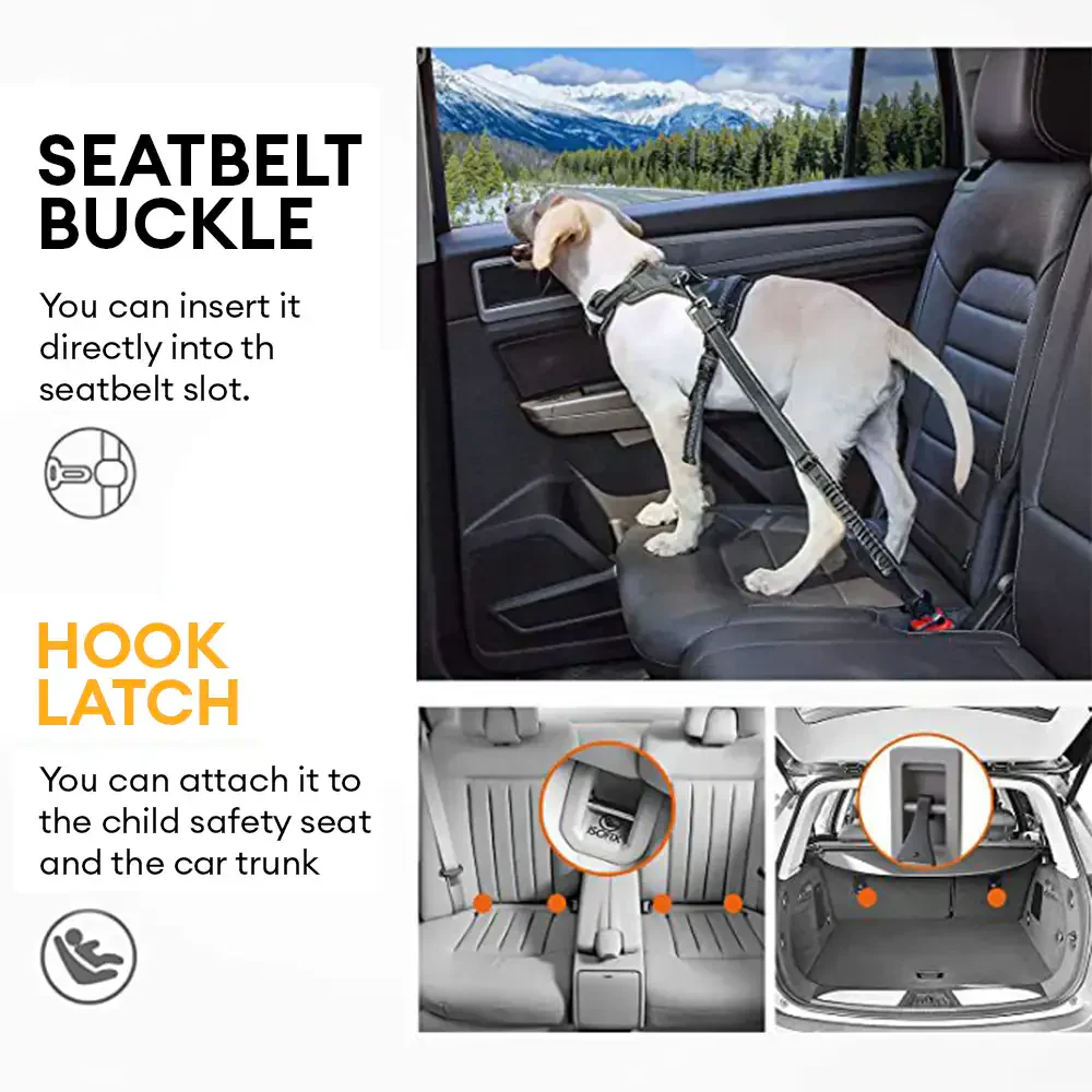Ceinture de sécurité pour chien 3 en 1 avec bungee, boucle verrouillable à 360° et crochet. - Image 8