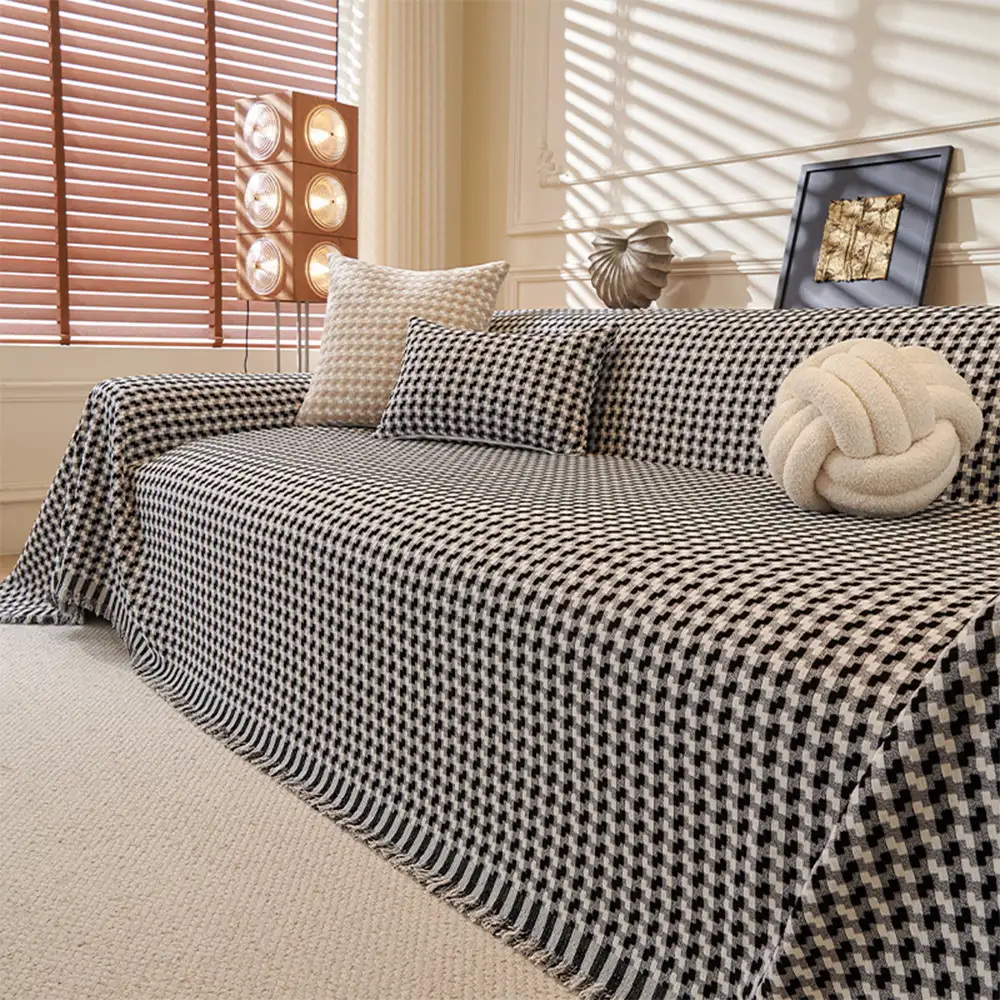 Jeté de canapé  aux rayures couvre-canapé grand plaid en chenille texturé résistant - Image 3
