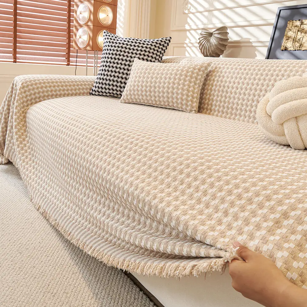 Jeté de canapé  aux rayures couvre-canapé grand plaid en chenille texturé résistant - Image 4