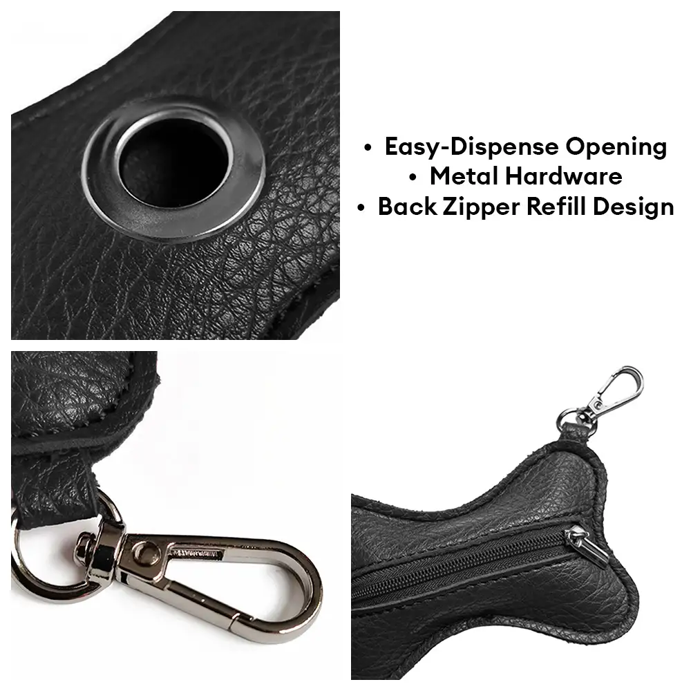 Distributeur de sacs à crottes pour chien en PU cuir portable en forme d'os - Image 4