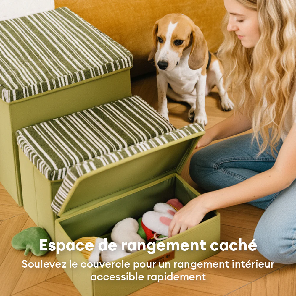 Escalier pour chien pliable avec rangement et condo - Funnyfuzzy SnugNest - Image 8