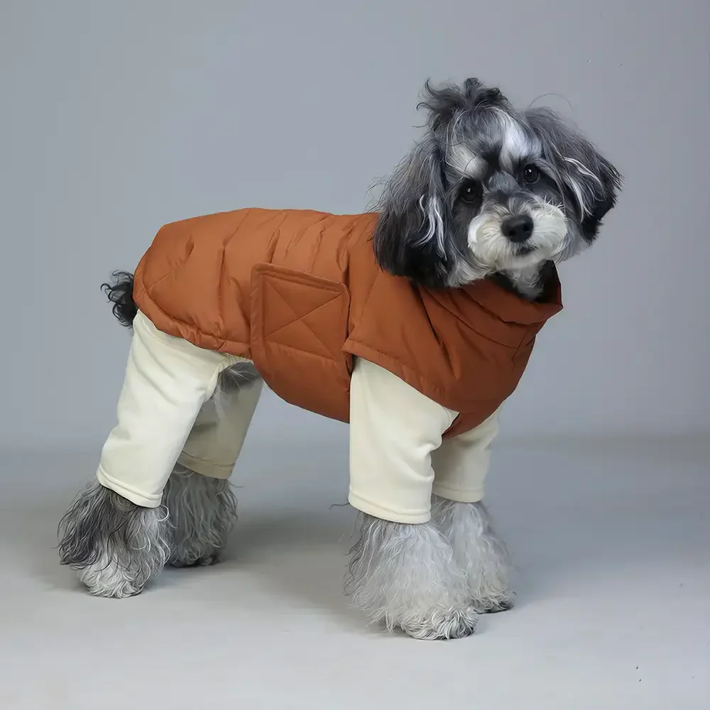 Gilet pour chien en duvet d'oie rempli d'hiver, léger, manteau chaud pour chien avec anneau pour laisse. - Image 8