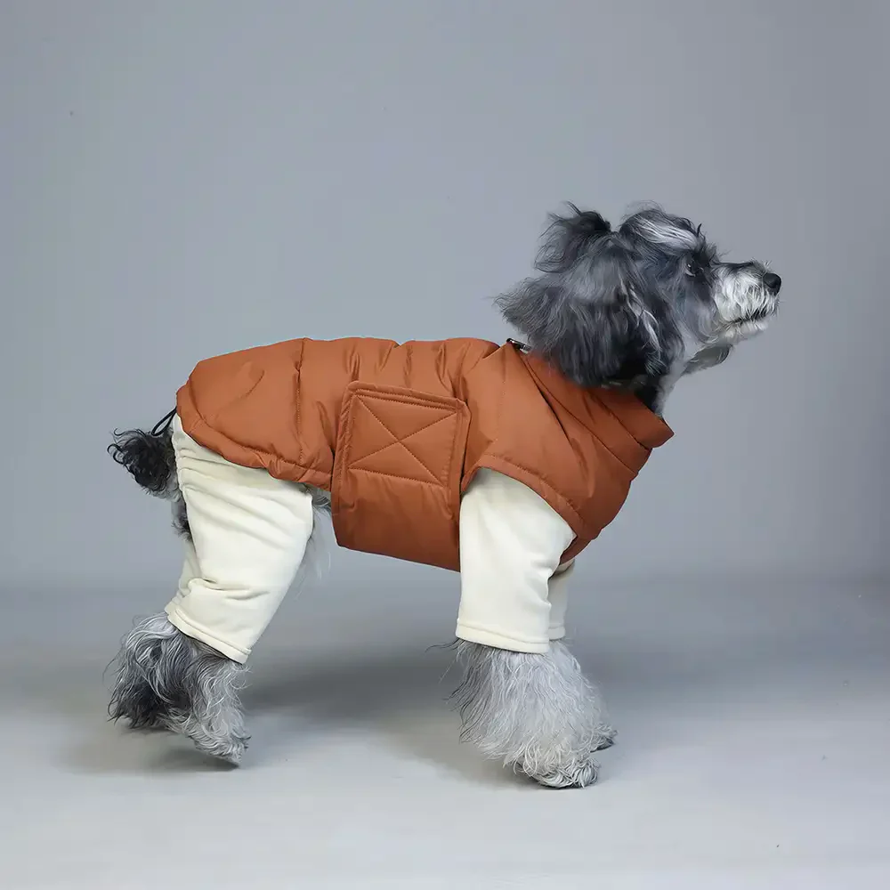 Gilet pour chien en duvet d'oie rempli d'hiver, léger, manteau chaud pour chien avec anneau pour laisse. - Image 9