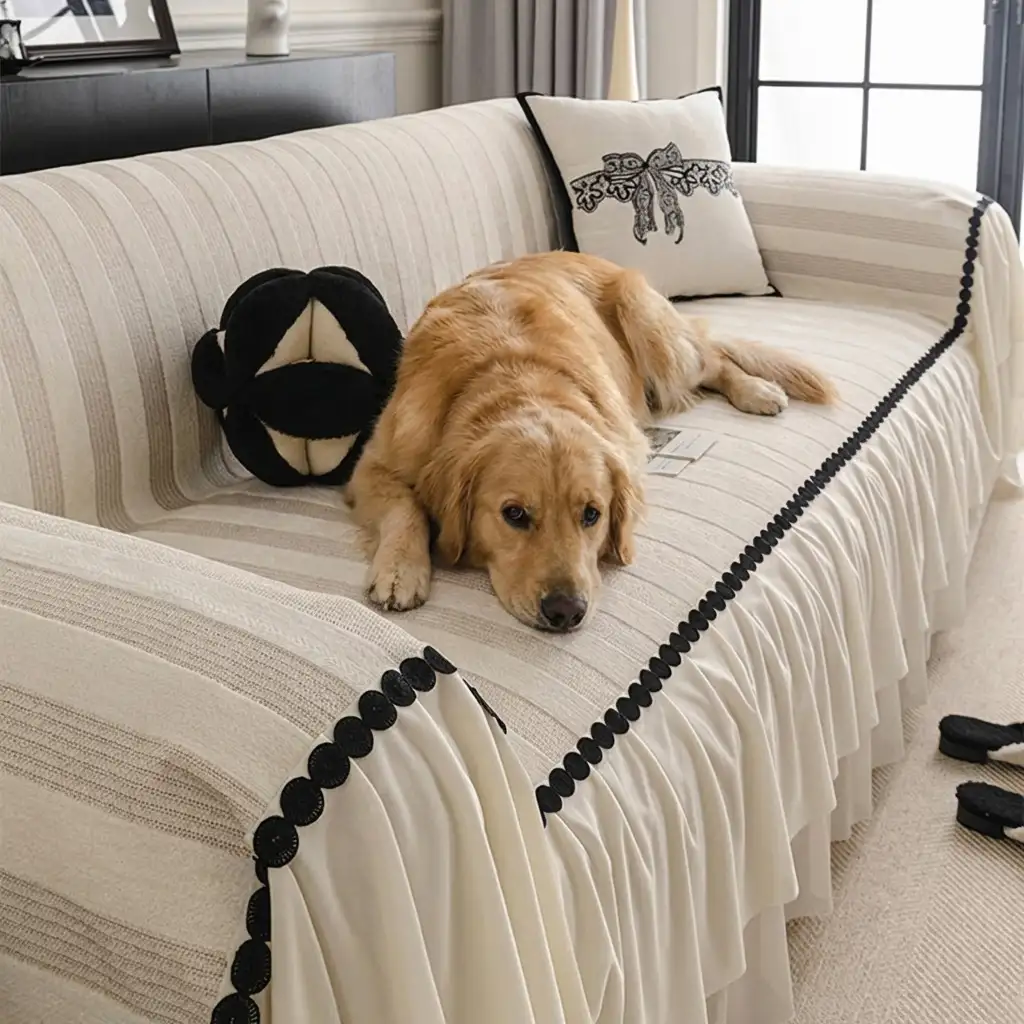 Housse de canapé en chenille résistant aux égratignures et adaptée aux animaux de compagnie, protection anti-dérapante. - Image 3