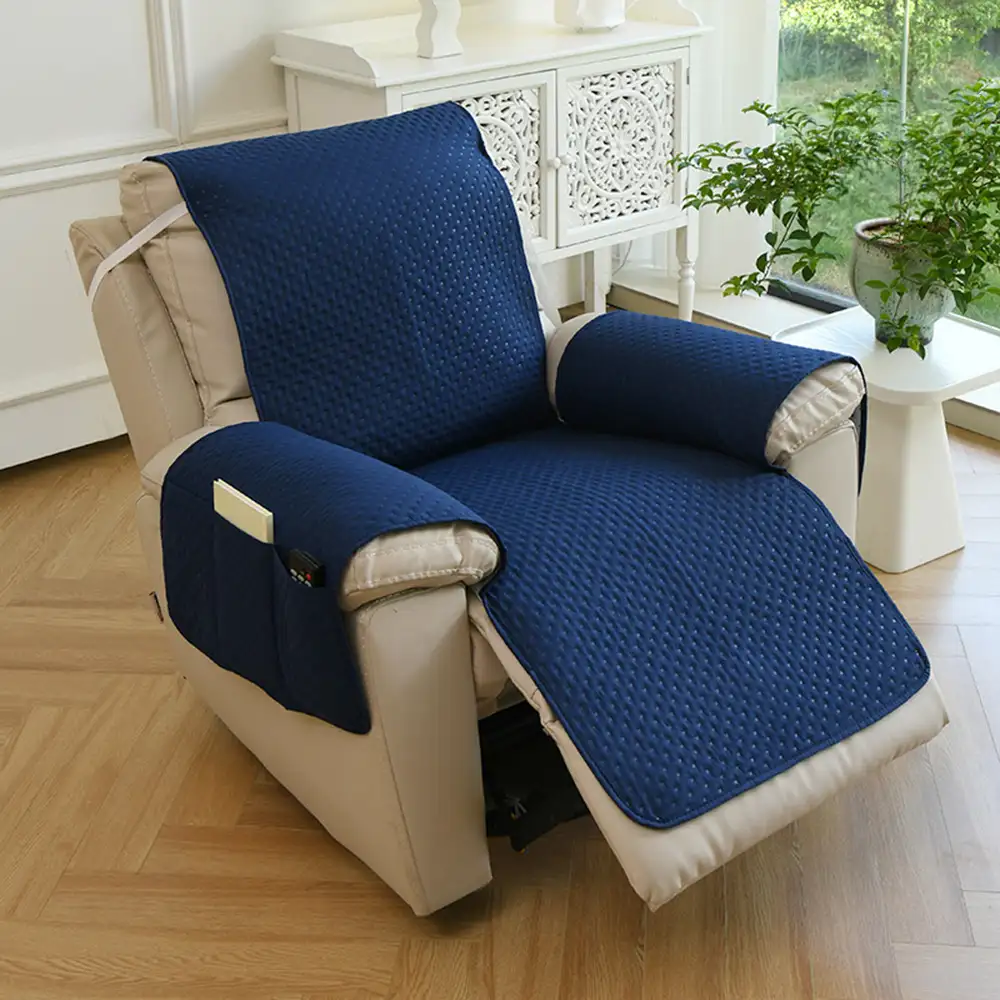 Housse de canapé en une pièce de couleur unie, imperméable, avec des sangles élastiques - Image 11