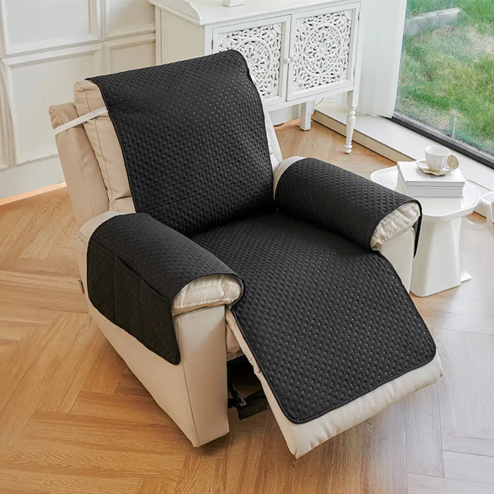 Housse de canapé en une pièce de couleur unie, imperméable, avec des sangles élastiques - Image 12