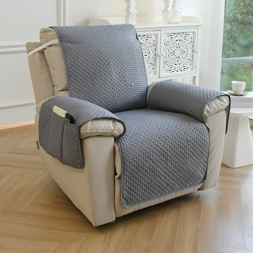 Housse de canapé en une pièce de couleur unie, imperméable, avec des sangles élastiques - Image 17