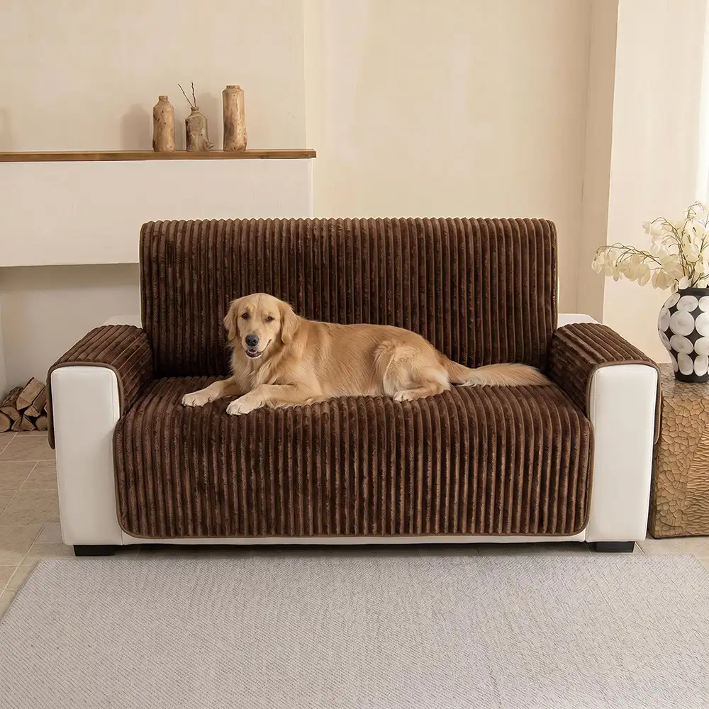 Housse fauteuil de canapé en une seule pièce non glissante, douce et adaptée aux animaux - Rayures - Image 11