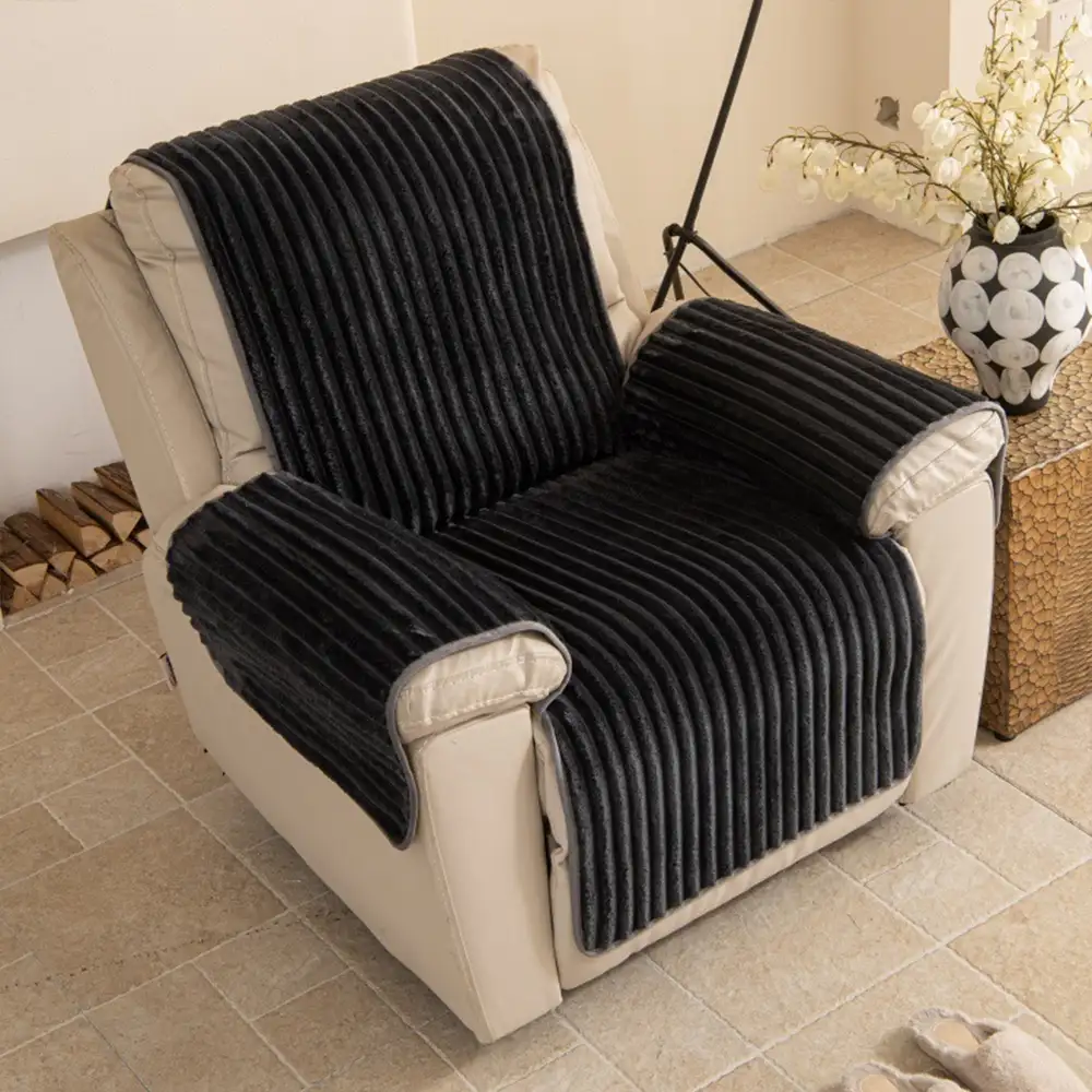 Housse fauteuil de canapé en une seule pièce non glissante, douce et adaptée aux animaux - Rayures - Image 12