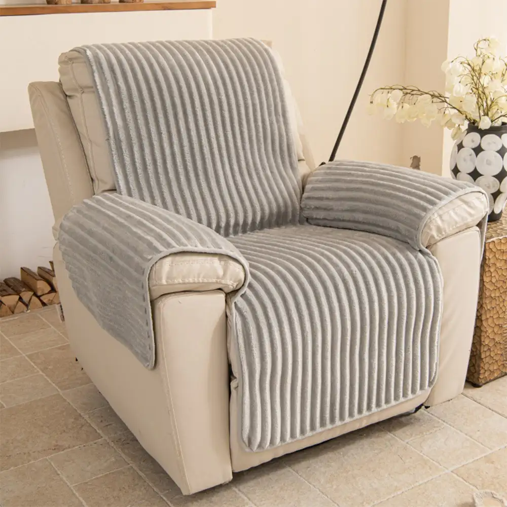 Housse fauteuil de canapé en une seule pièce non glissante, douce et adaptée aux animaux - Rayures - Image 3