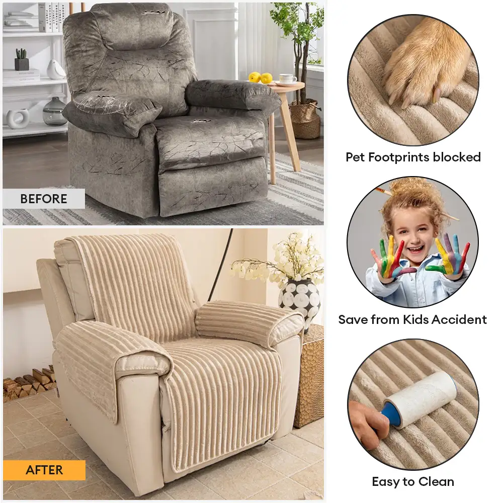 Housse fauteuil de canapé en une seule pièce non glissante, douce et adaptée aux animaux - Rayures - Image 5