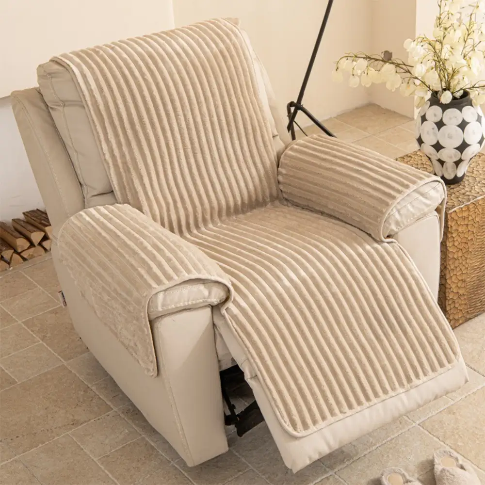 Housse fauteuil de canapé en une seule pièce non glissante, douce et adaptée aux animaux - Rayures - Image 9