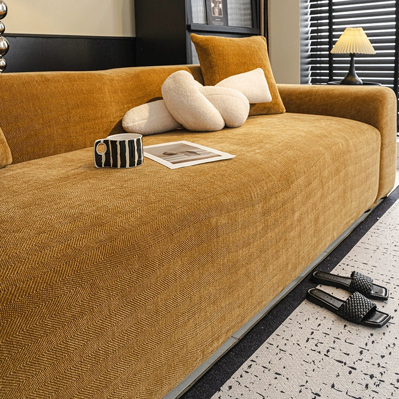 Housse de canapé extensible 3 place en tissu chevrons, pleine couverture, confortable et résistante aux griffures. - Image 15