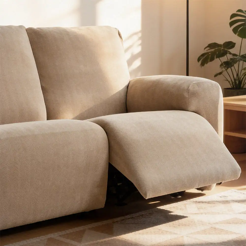 Housse fauteuil de canapé inclinable en chenille à motif en herringbone avec élastique et couverture complète - Image 5