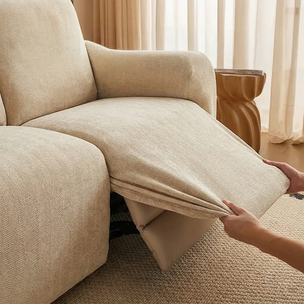 Housse fauteuil de canapé inclinable en chenille à motif en herringbone avec élastique et couverture complète - Image 7