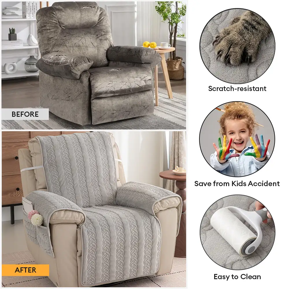 Housse fauteuil de canapé inclinable toutes saisons, résistante aux rayures, antidérapante, avec des sangles élastiques. - Image 4