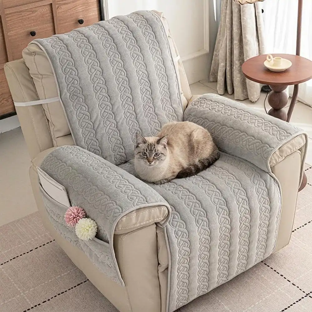 Housse fauteuil de canapé inclinable toutes saisons, résistante aux rayures, antidérapante, avec des sangles élastiques. - Image 8