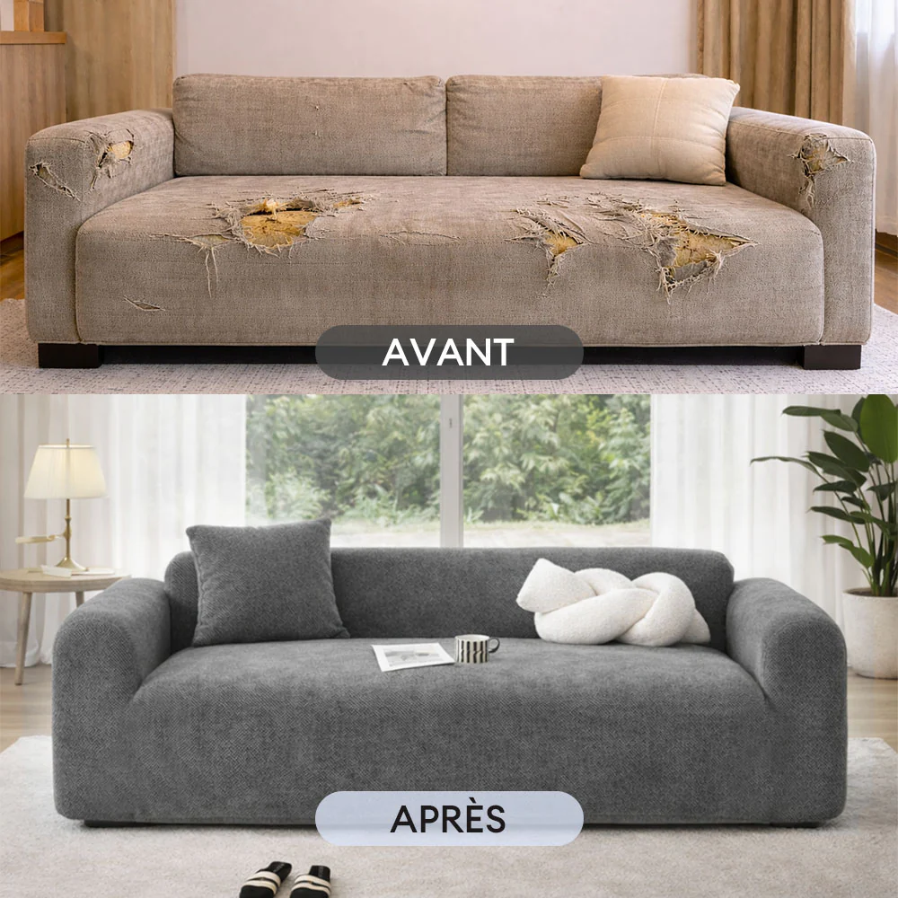 Housse de canapé extensible 3 place en tissu chevrons, pleine couverture, confortable et résistante aux griffures. - Image 2
