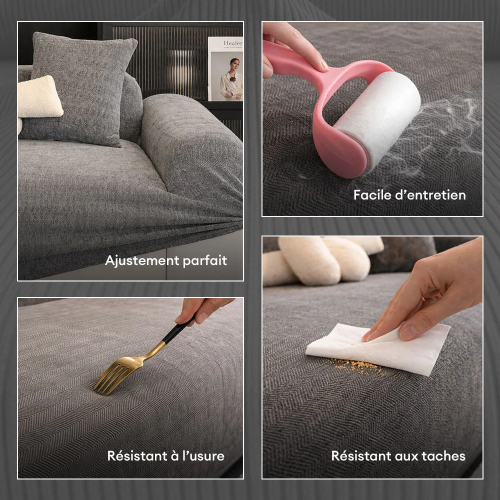 Housse de canapé extensible 3 place en tissu chevrons, pleine couverture, confortable et résistante aux griffures. - Image 3