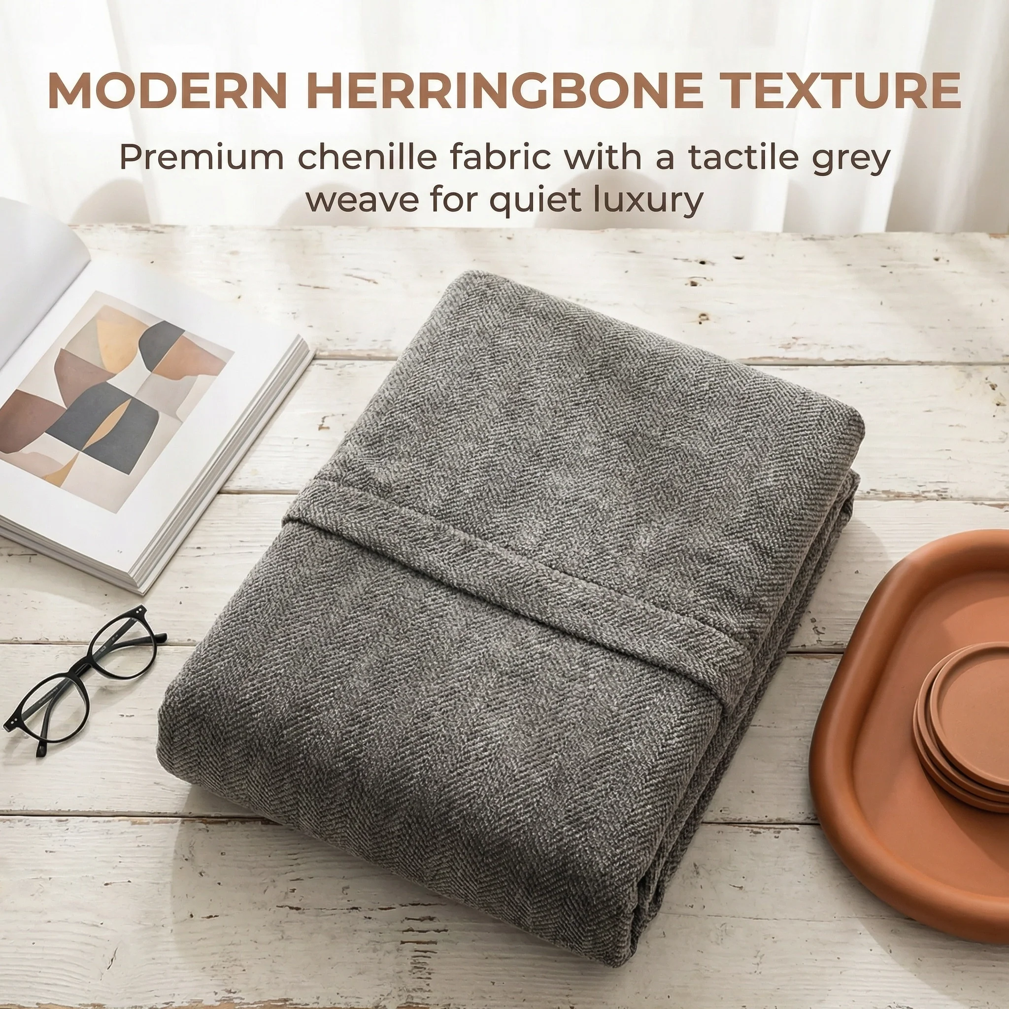 Housse de canapé extensible 3 place en tissu chevrons, pleine couverture, confortable et résistante aux griffures. - Image 6