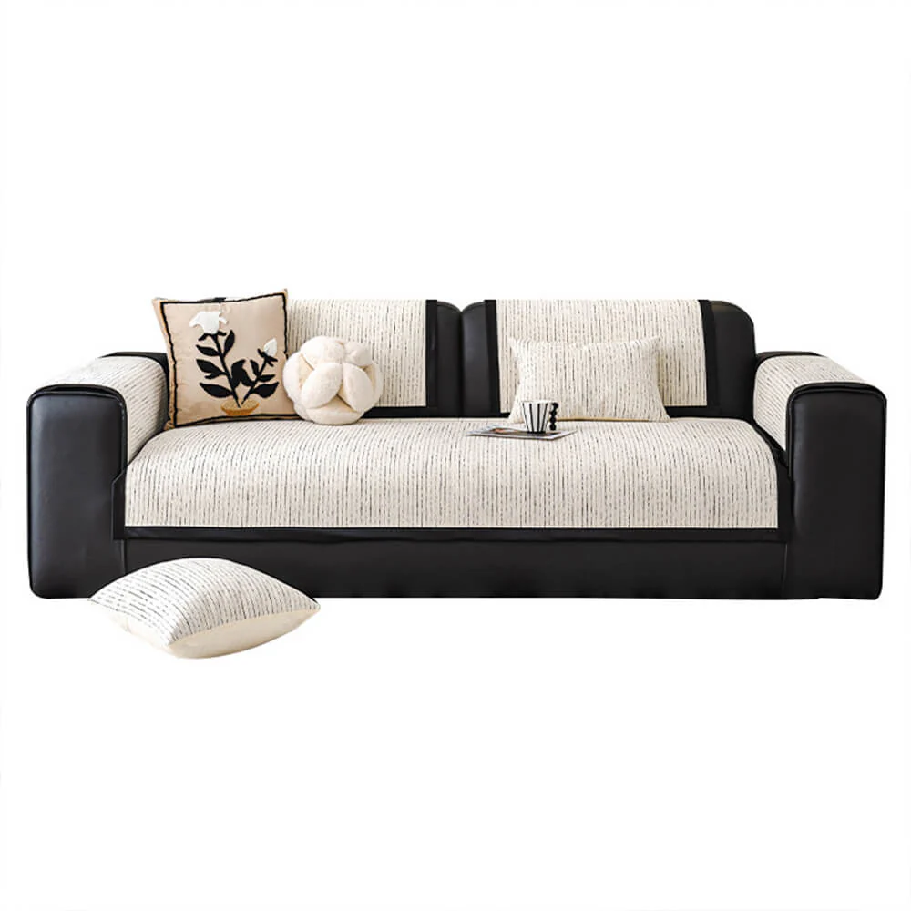 Housse de canapé rayée en chenille moderne - Image 10