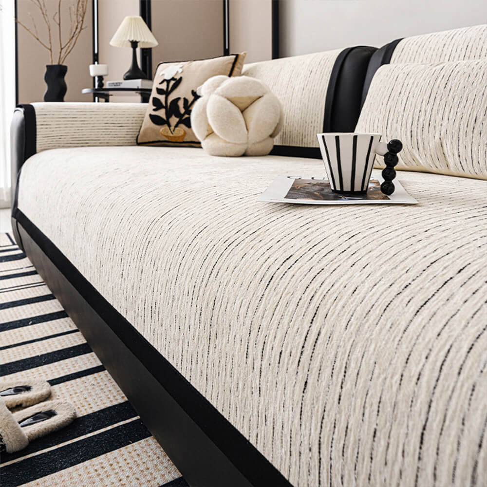 Housse de canapé rayée en chenille moderne - Image 3