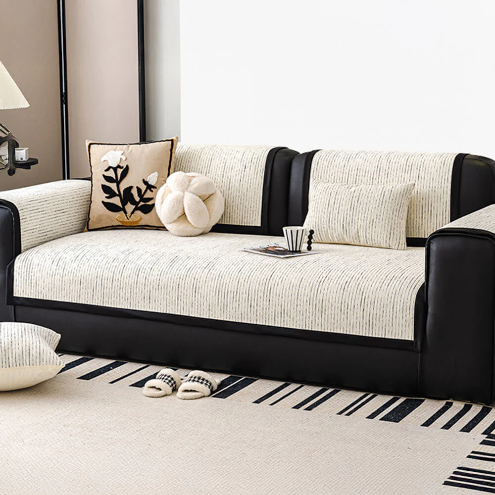 Housse de canapé rayée en chenille moderne - Image 4