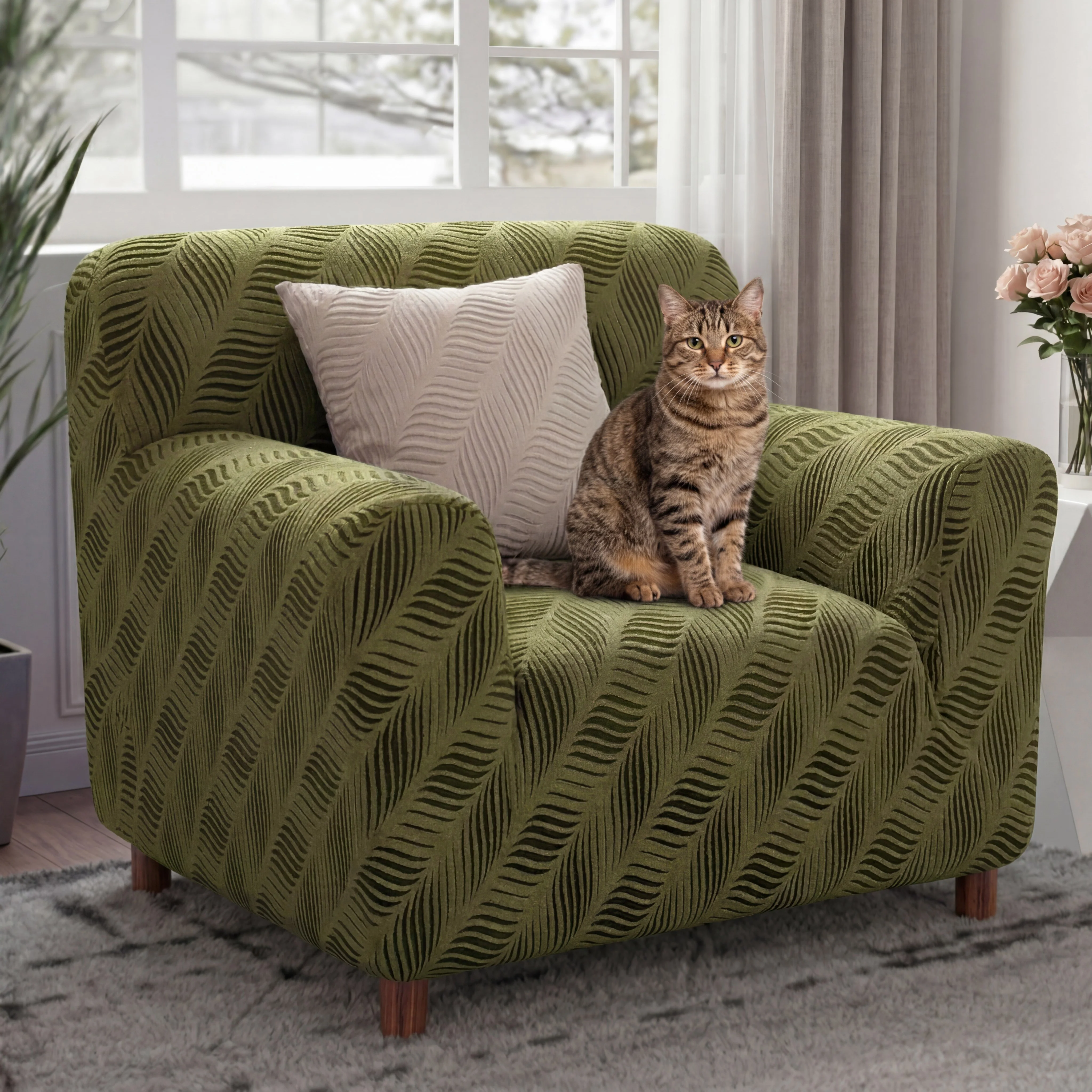 Housse de fauteuil, canapé extensible en jacquard polaire épais anti-rayures - Image 7