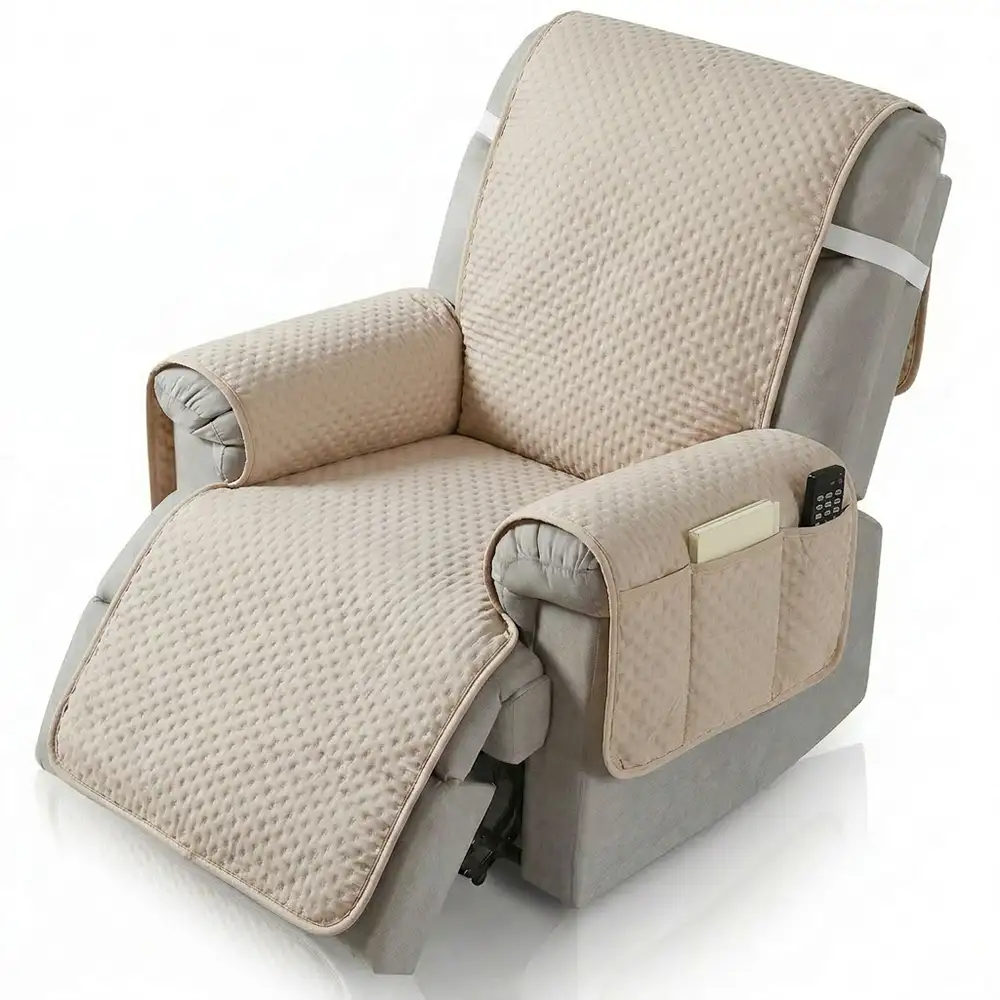 Housse de fauteuil de canapé inclinable uni déperlant avec sangles élastiques - Image 15
