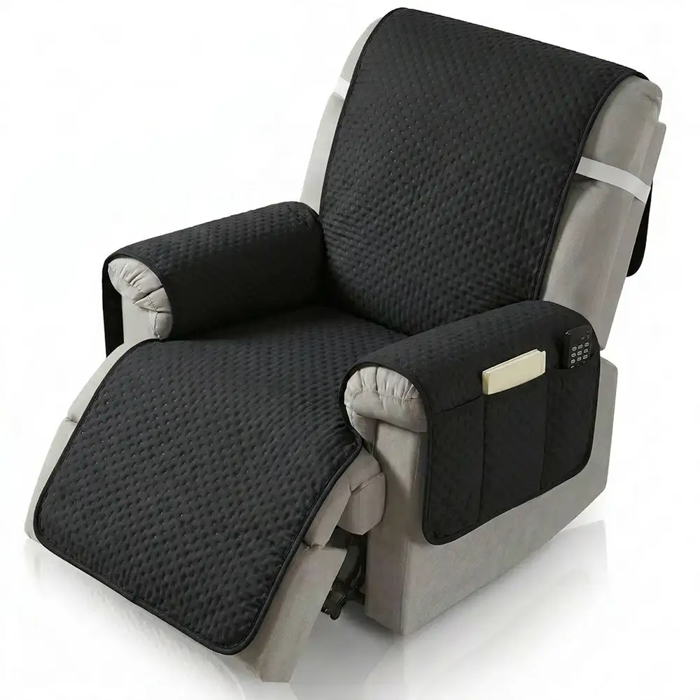 Housse de fauteuil de canapé inclinable uni déperlant avec sangles élastiques - Image 17