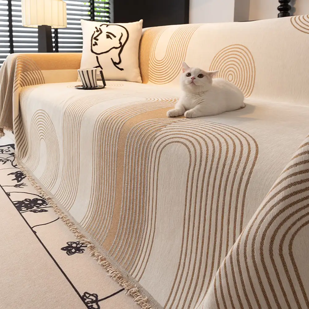 Jeté de canapé Housse de Canapé durable en chenille à rayures géométriques - Image 3
