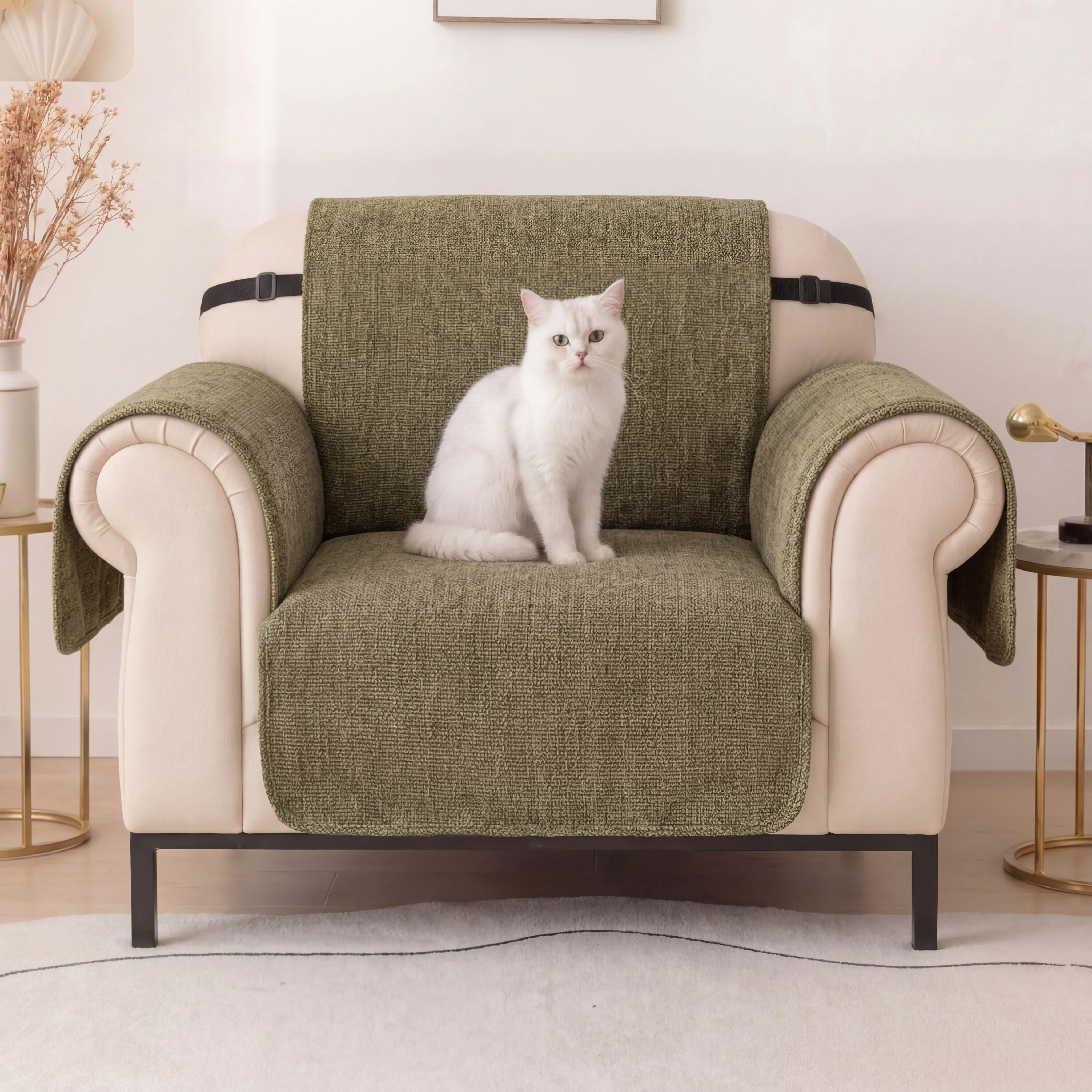 Housse fauteuil de canapé 3 places en chenille résistant aux rayures, durable, déperlant et antidérapant. - Image 3