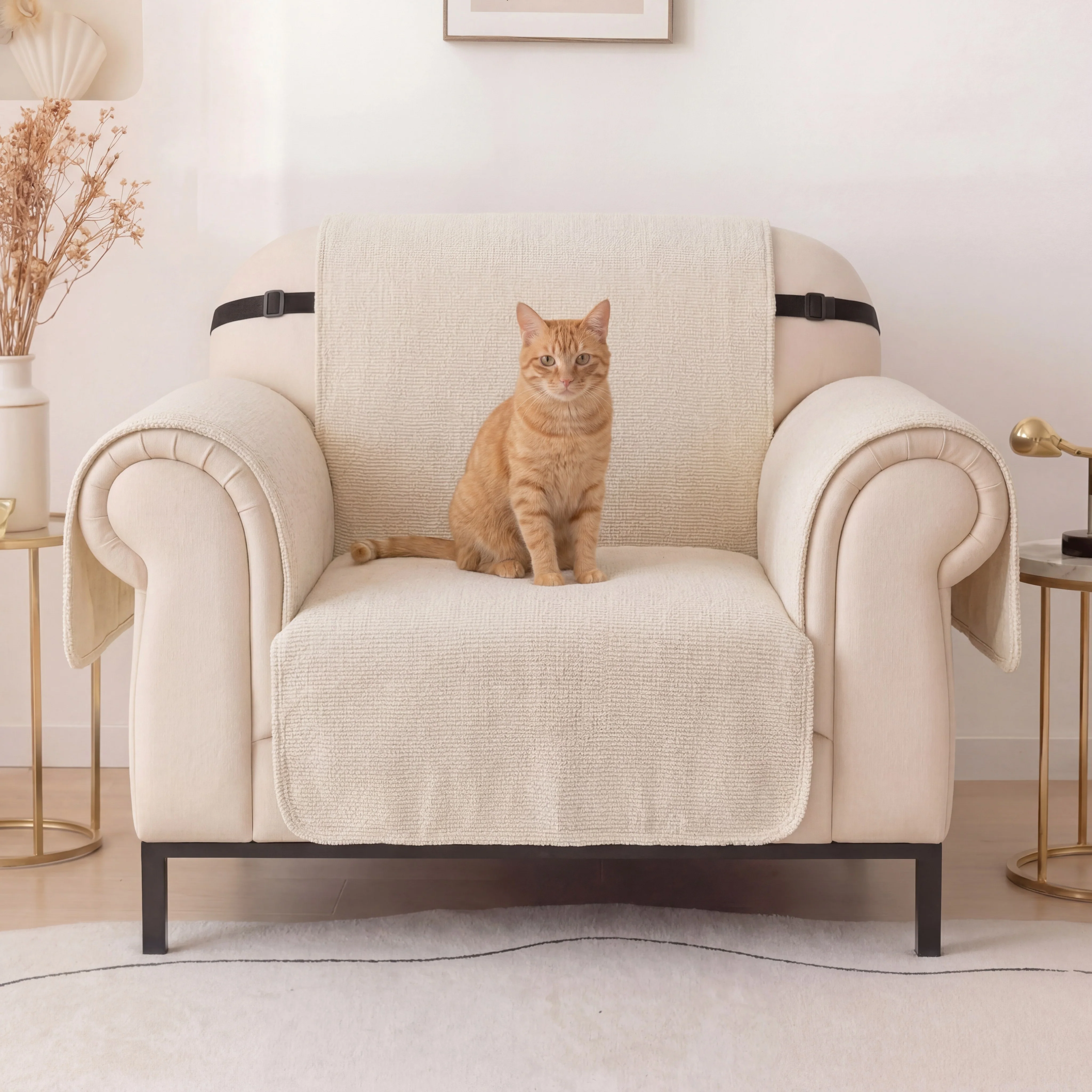 Housse fauteuil de canapé 3 places en chenille résistant aux rayures, durable, déperlant et antidérapant. - Image 4