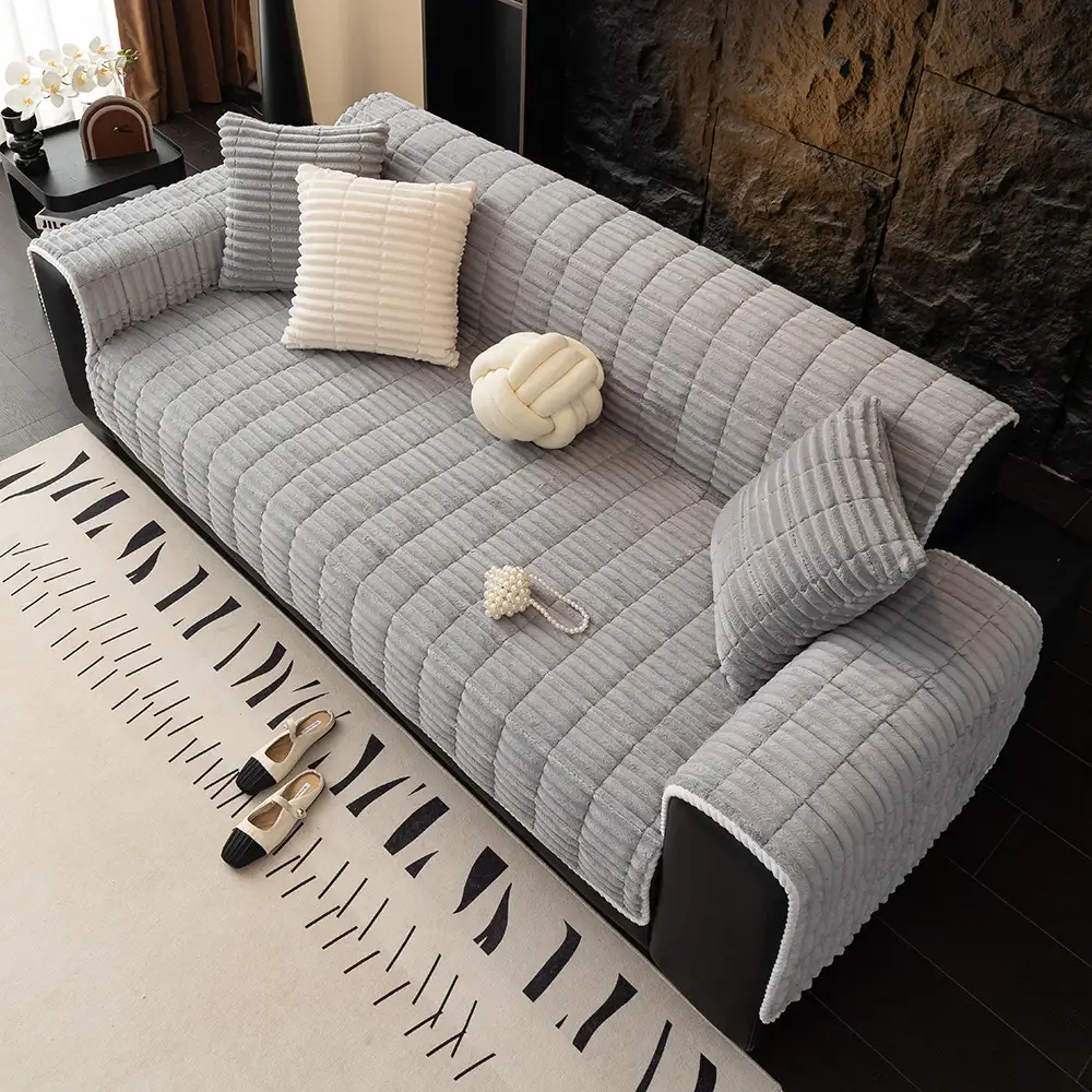 Housse fauteuil de canapé en flanelle douillette une pièce protection antidérapante - Image 13