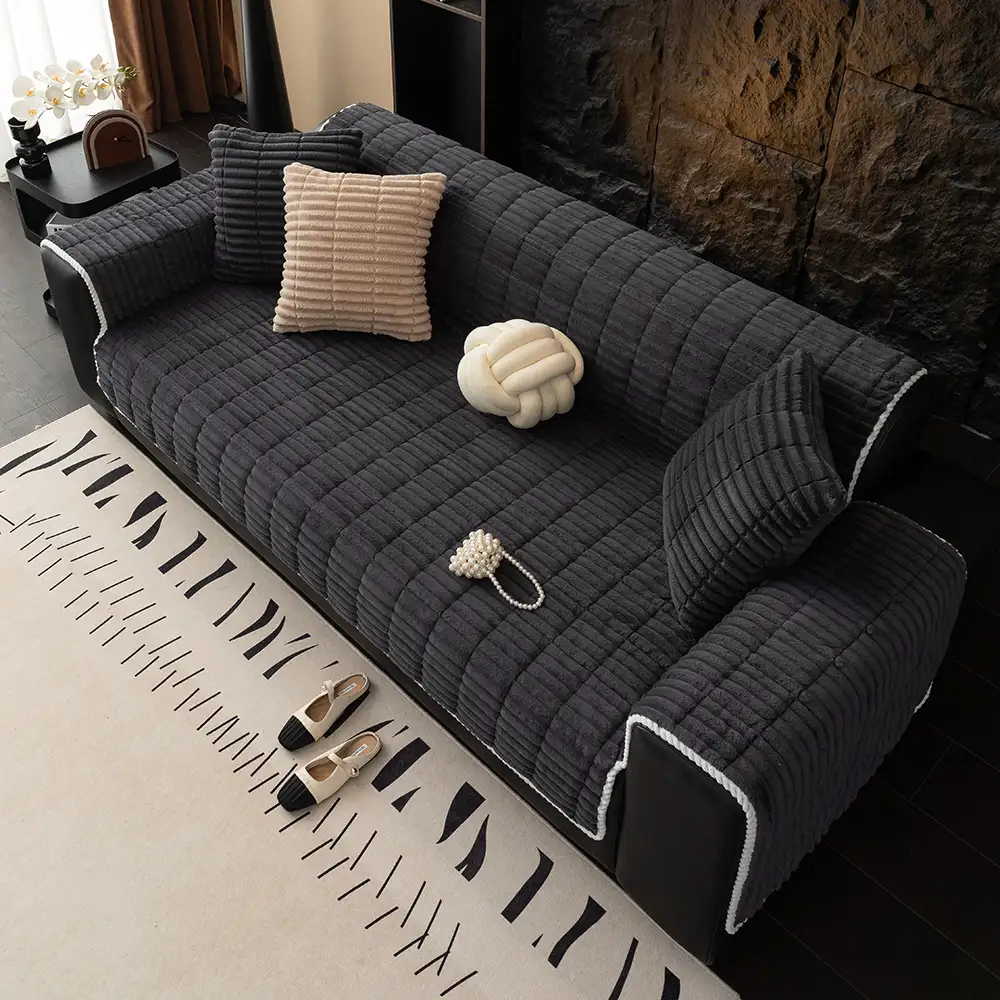 Housse fauteuil de canapé en flanelle douillette une pièce protection antidérapante - Image 17