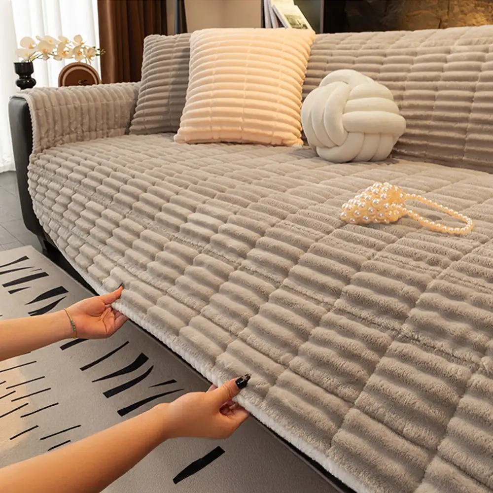 Housse fauteuil de canapé en flanelle douillette une pièce protection antidérapante - Image 18