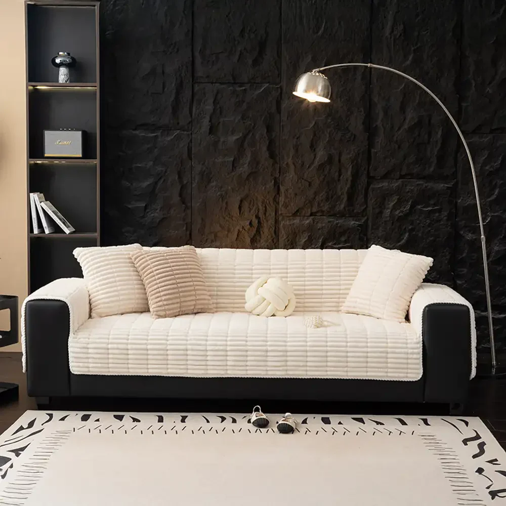 Housse fauteuil de canapé en flanelle douillette une pièce protection antidérapante - Image 25