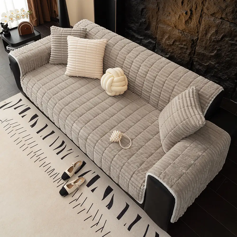 Housse fauteuil de canapé en flanelle douillette une pièce protection antidérapante - Image 7