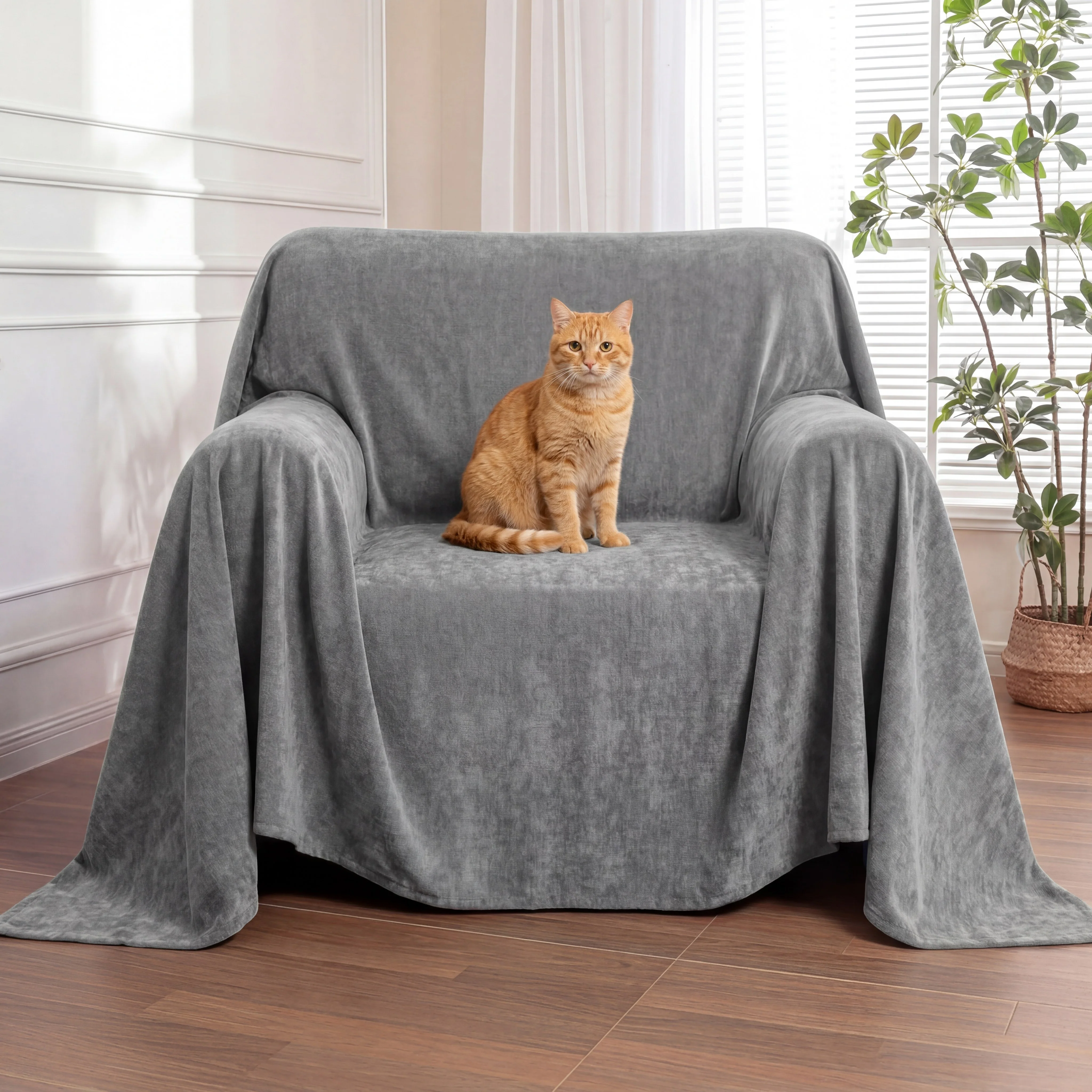 Jeté de canapé Housse de fauteuil, canapé imperméable résistante aux rayures et sans peluches - Image 5