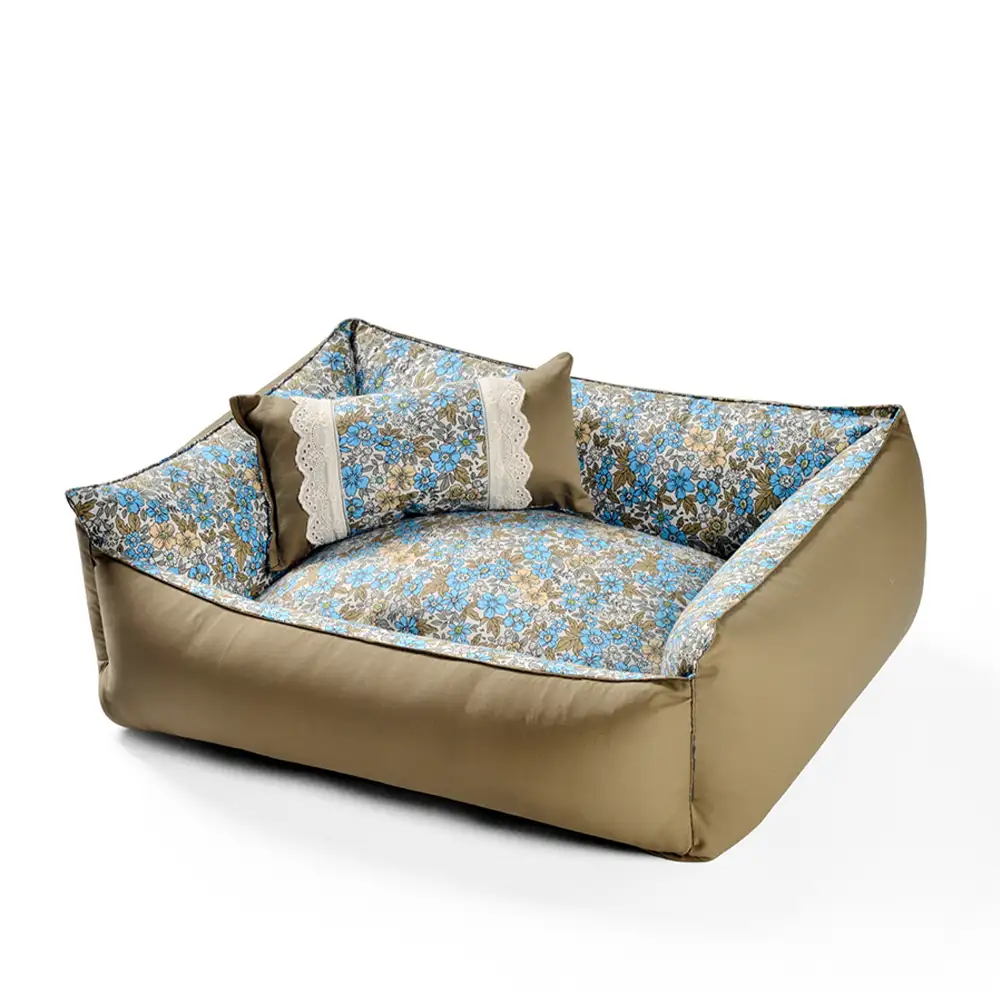 Lit pour chien anti-statique lavable, imprimé floral, toutes saisons. - Image 10