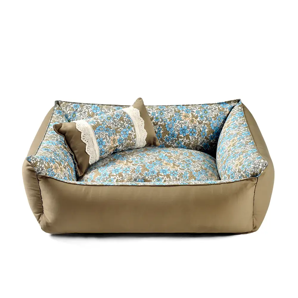 Lit pour chien anti-statique lavable, imprimé floral, toutes saisons. - Image 11