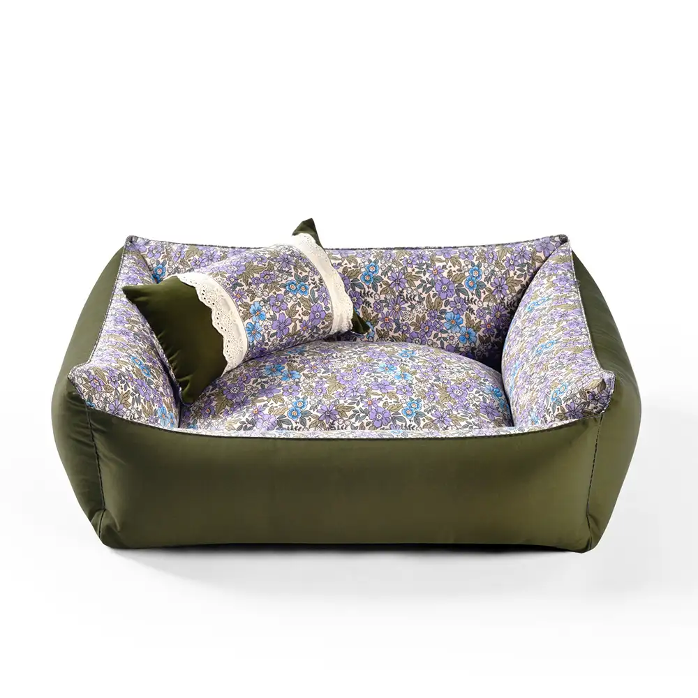 Lit pour chien anti-statique lavable, imprimé floral, toutes saisons. - Image 12