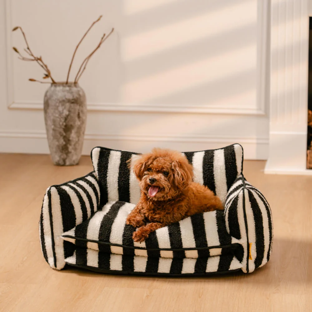 Lit pour chien et chat en faux lambswool à rayures tendance à double couche - Extérieur - Image 12