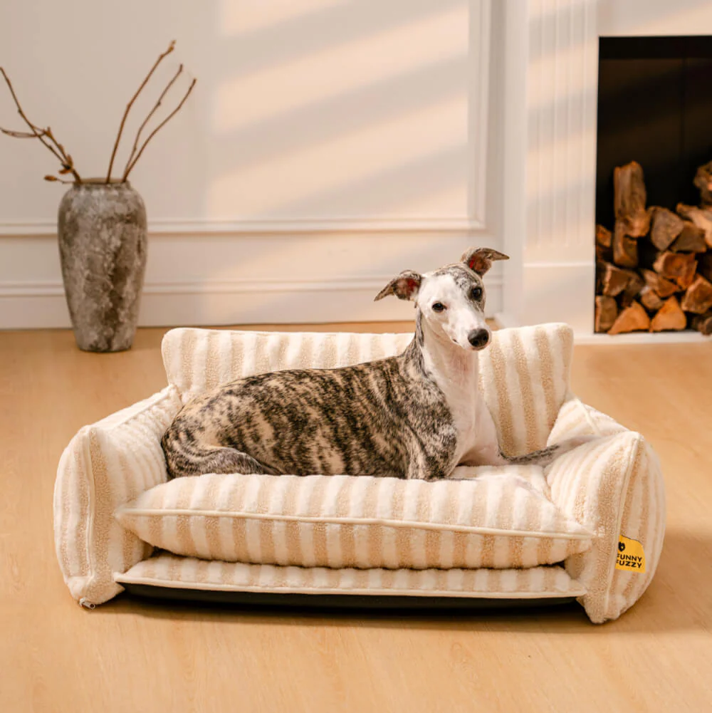 Lit pour chien et chat en faux lambswool à rayures tendance à double couche - Extérieur - Image 13