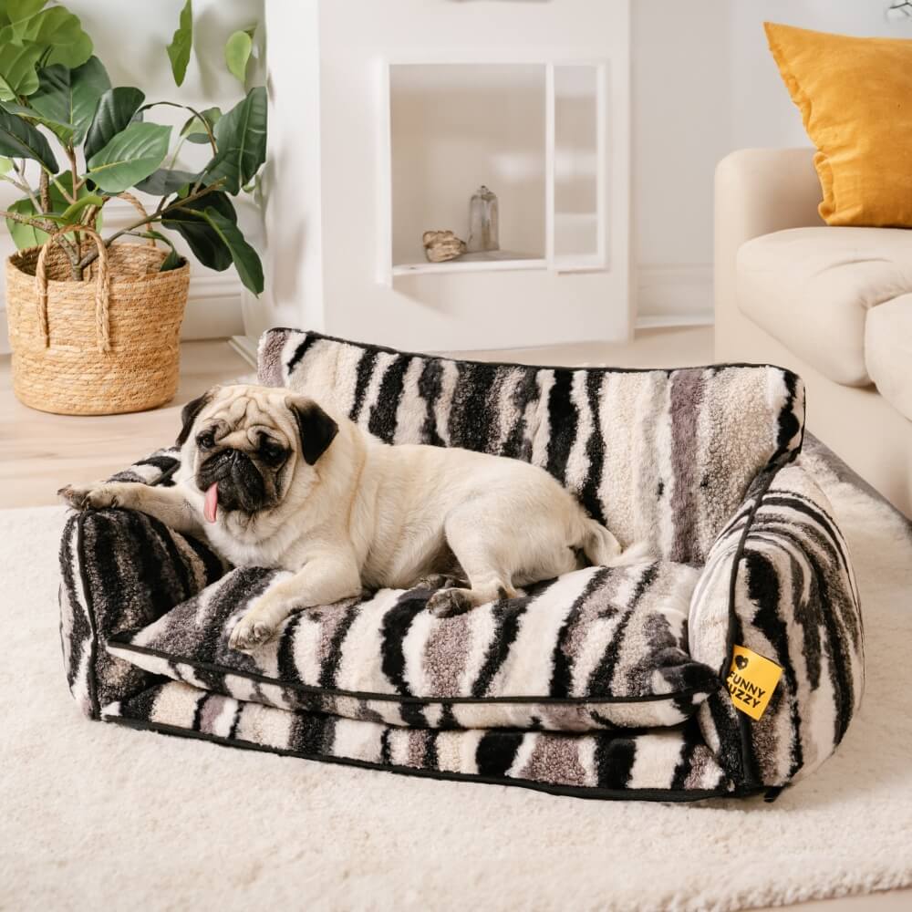 Lit pour chien et chat en faux lambswool à rayures tendance à double couche - Extérieur - Image 14