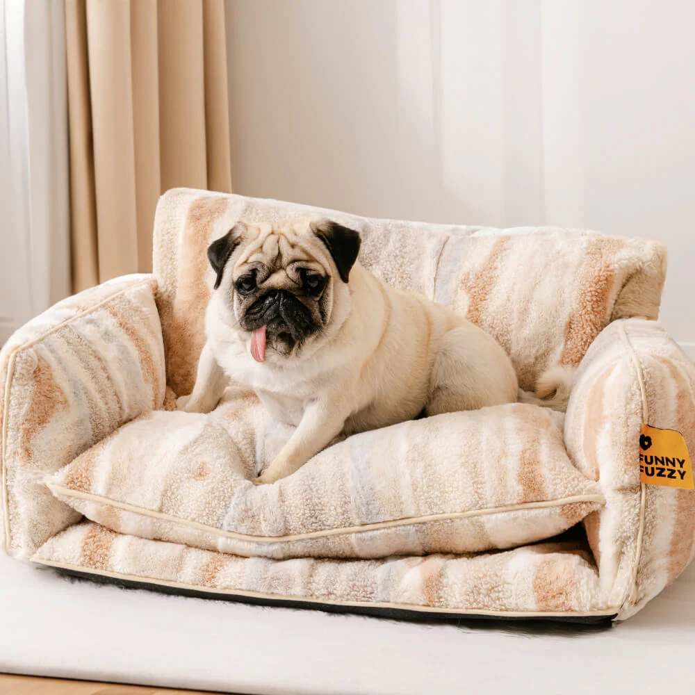 Lit pour chien et chat en faux lambswool à rayures tendance à double couche - Extérieur - Image 15